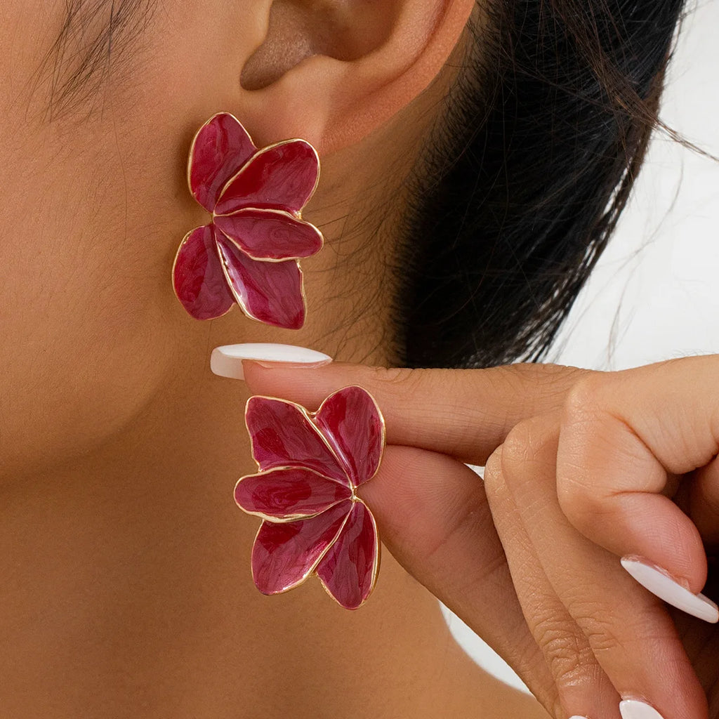 Metal Flower Red Enamel Petal Drop