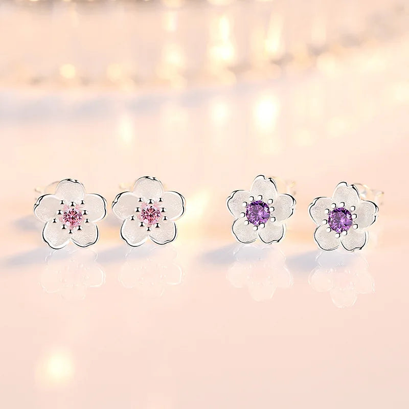 Sterling Silver Pink Purple Zircon Flower