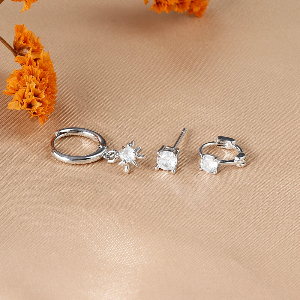 3 Piece Fashion Stainless Steel Round Star Drop Earrings Set for Women.