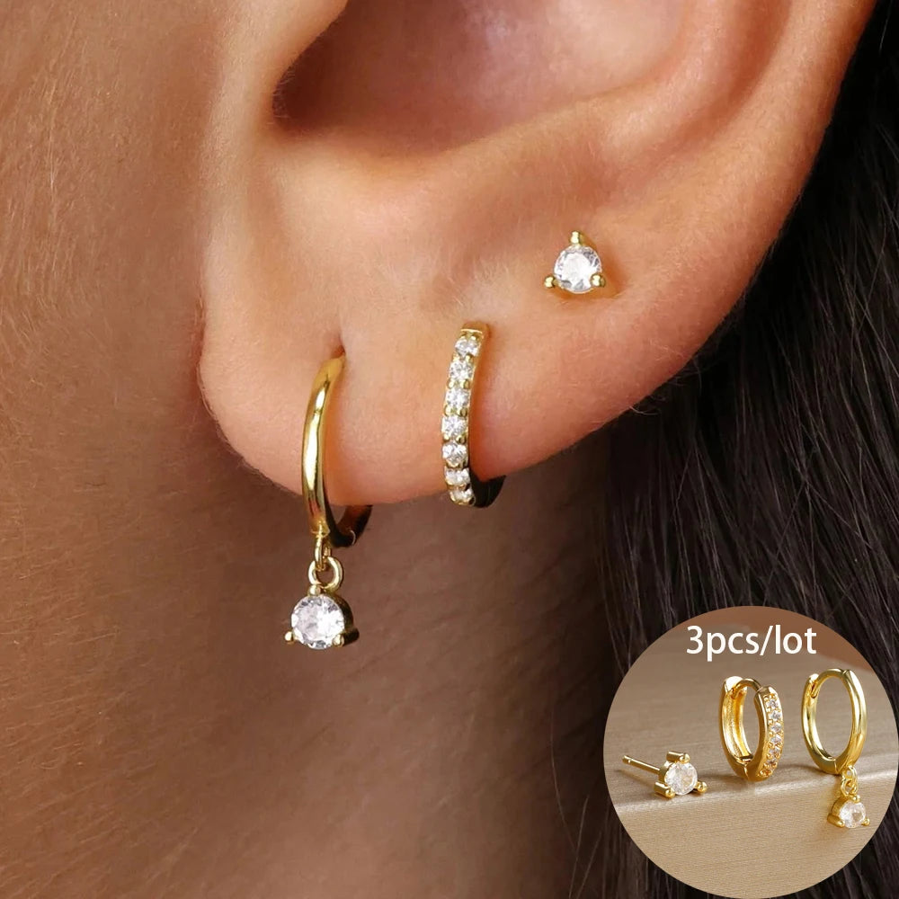 3 Piece Fashion Stainless Steel Round Star Drop Earrings Set for Women.