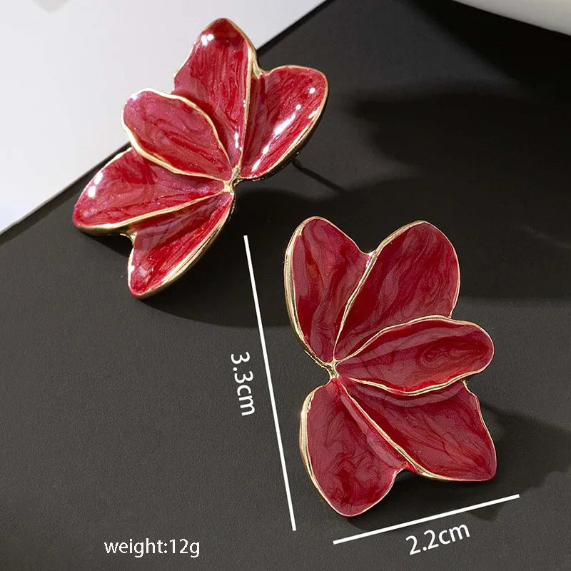 Metal Flower Red Enamel Petal Drop