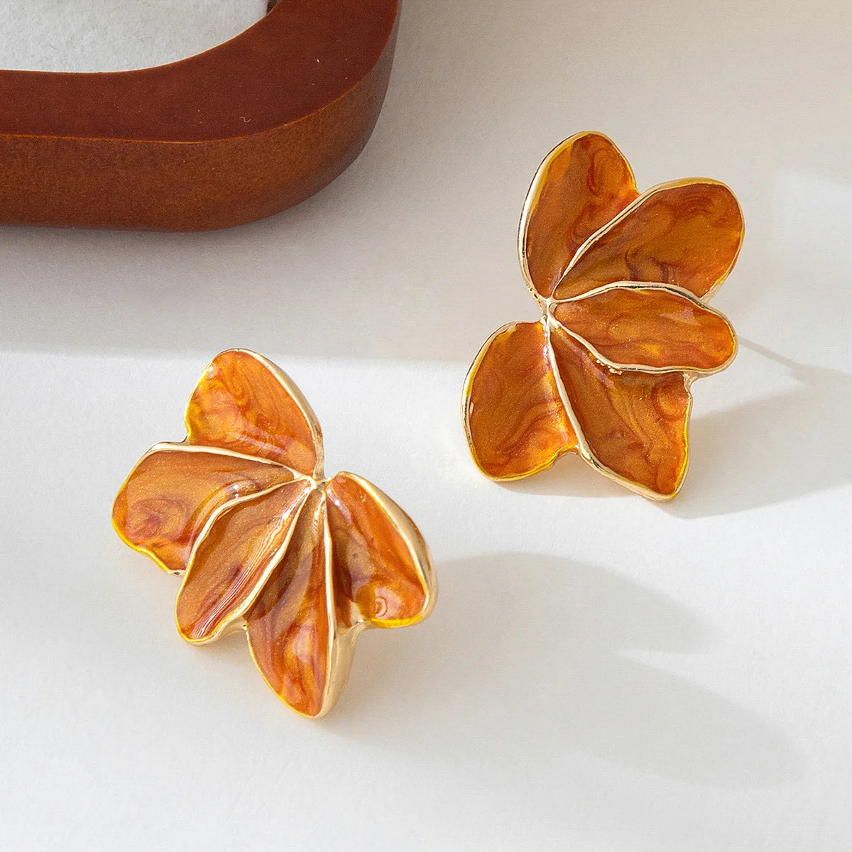 Metal Flower Red Enamel Petal Drop