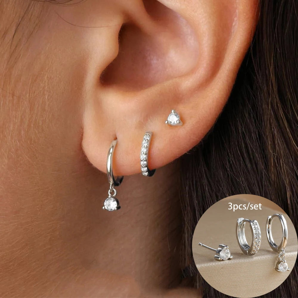 3 Piece Fashion Stainless Steel Round Star Drop Earrings Set for Women.